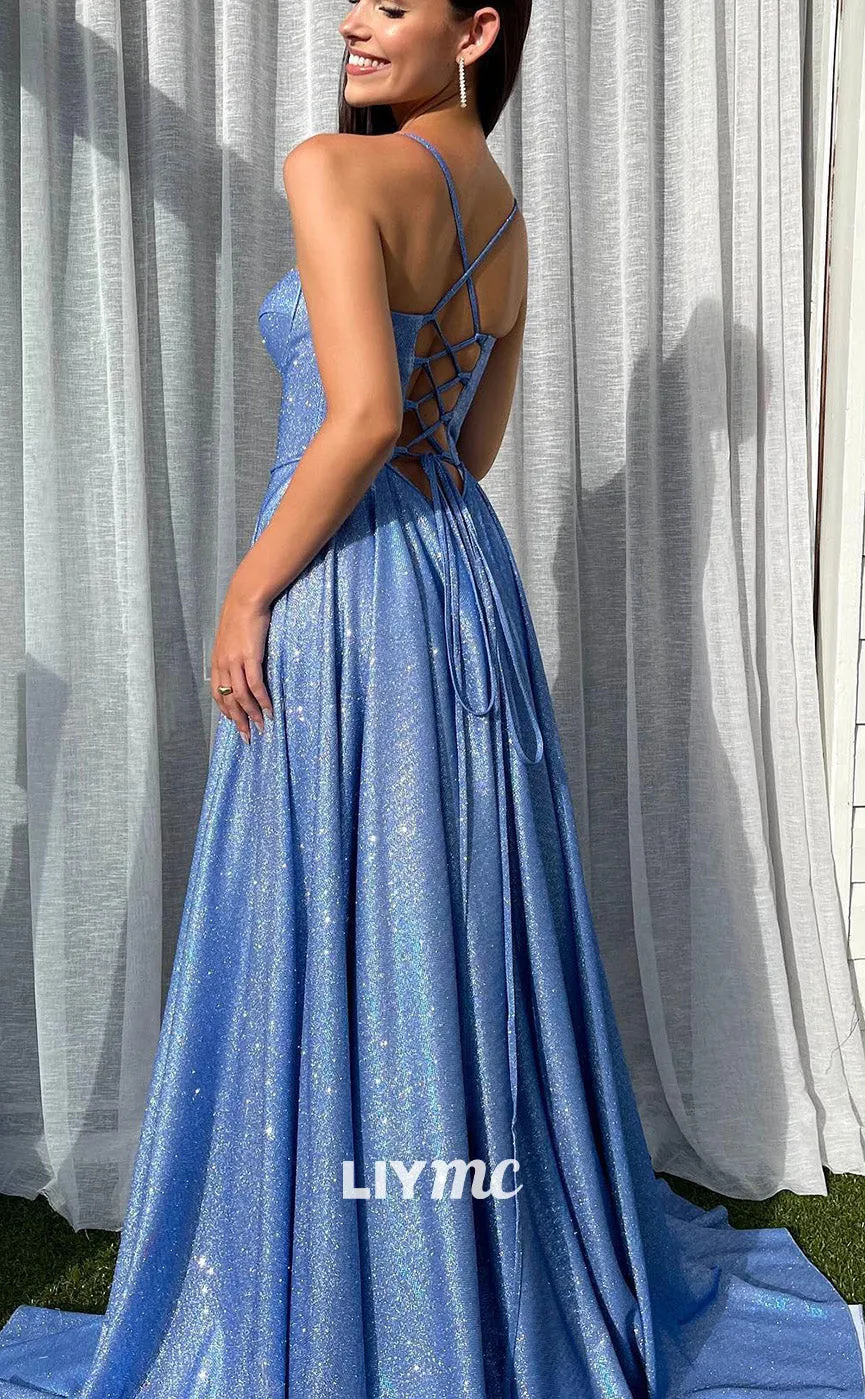 LP2067 - Semi-Sweetheart Sleeveless Lace-Up Pleated A-Line Prom Dress