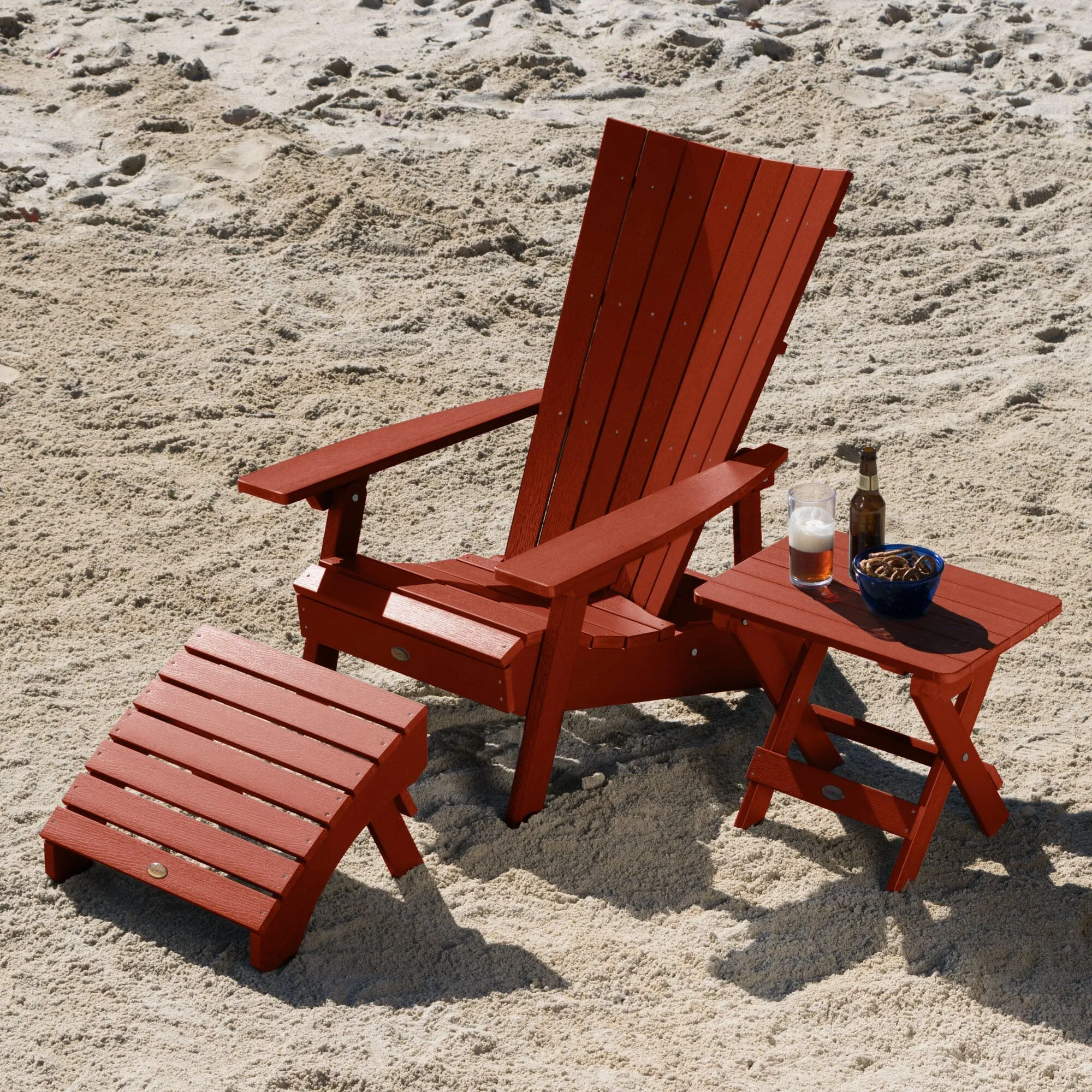 Manhattan Beach Adirondack Chair with Folding Adirondack Side Table and Ottoman