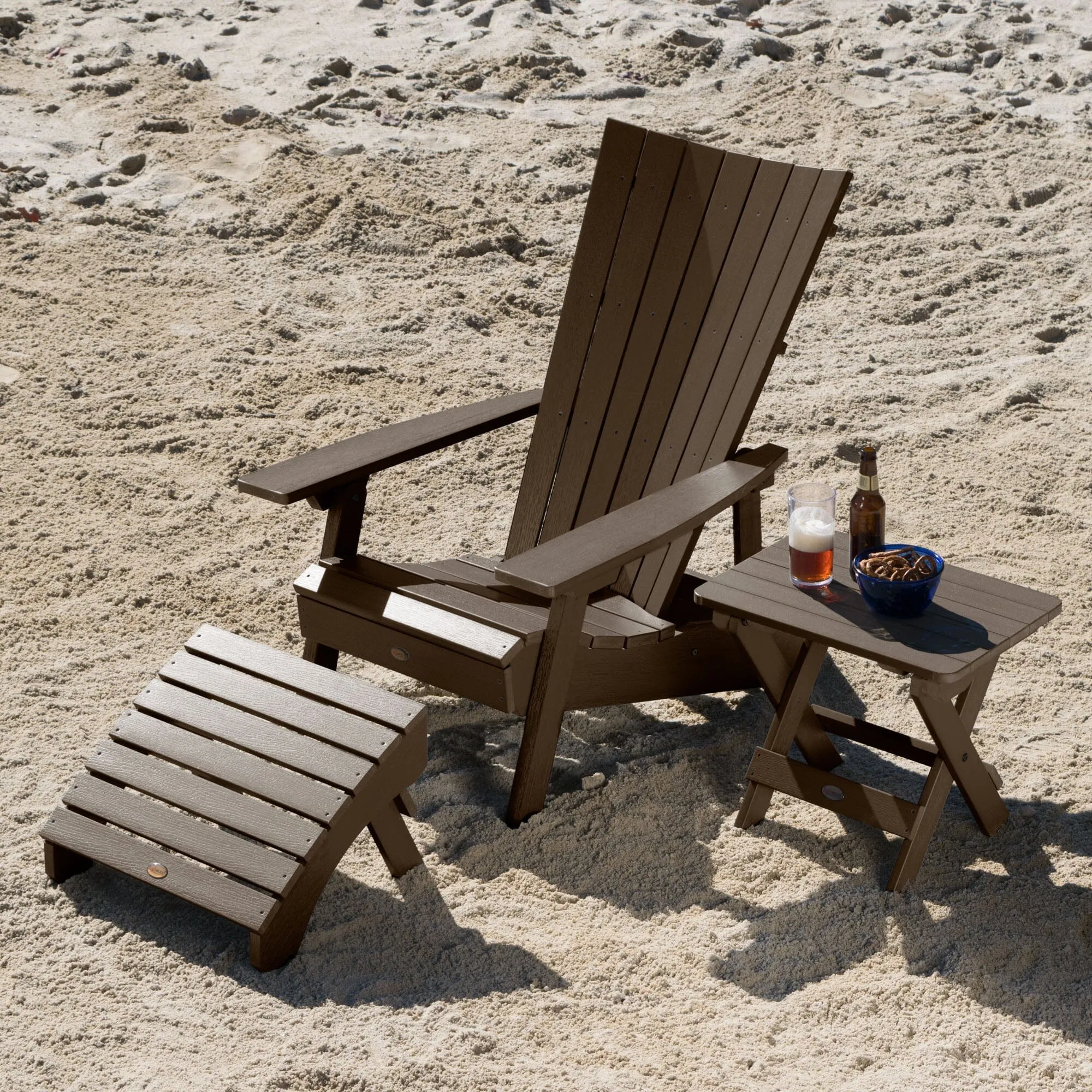 Manhattan Beach Adirondack Chair with Folding Adirondack Side Table and Ottoman