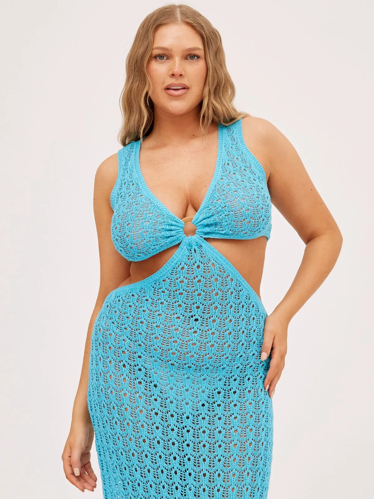 Miri Cut Out Knit Beach Dress / Blue