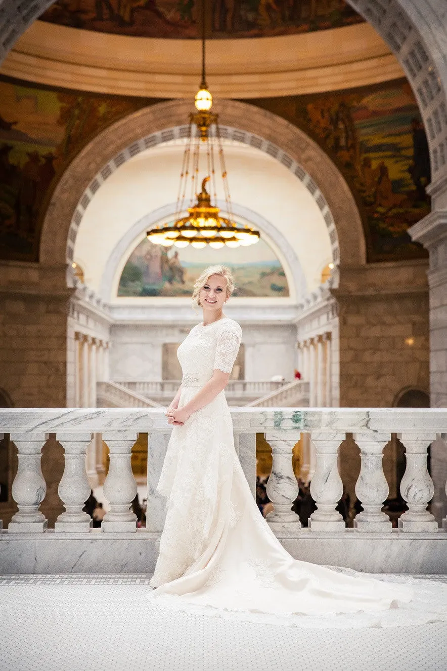 Modest Lace Wedding Dress with Sleeves LAURA