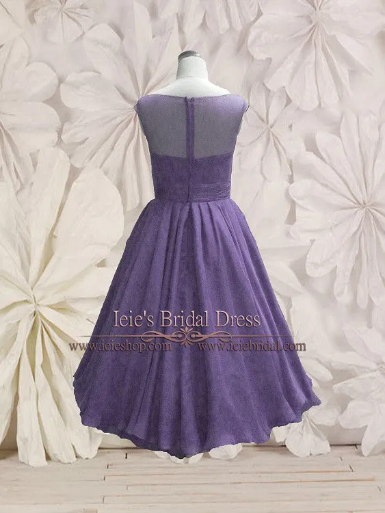 Modest Purple Retro 50s Tea Length Prom Formal Dress