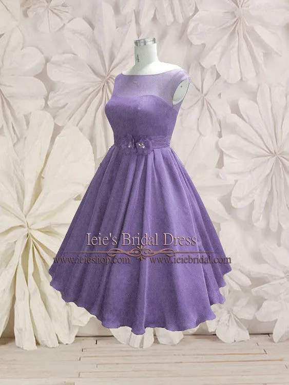 Modest Purple Retro 50s Tea Length Prom Formal Dress