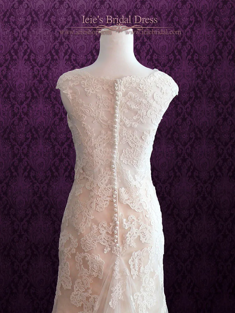 Modest Vintage Lace Wedding Dress with Cap Sleeves JULY