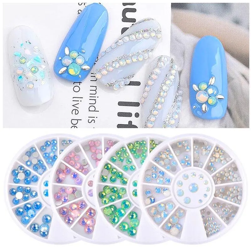 Opal Round Rhinestones Nail Decoration Wheels