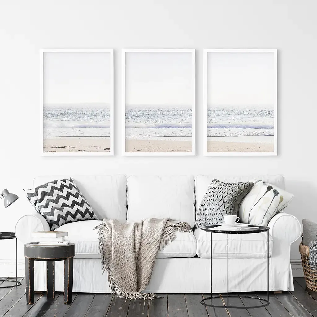 Pastel Minimalist Wave Photo. Set of 3 Beach House Wall Art