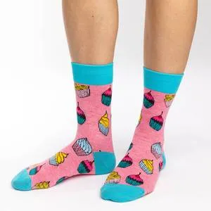 "Cupcakes" Cotton Crew Socks by Good Luck Sock - Medium