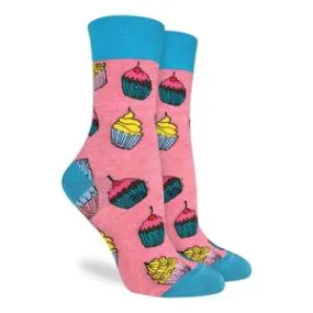 "Cupcakes" Cotton Crew Socks by Good Luck Sock - Medium