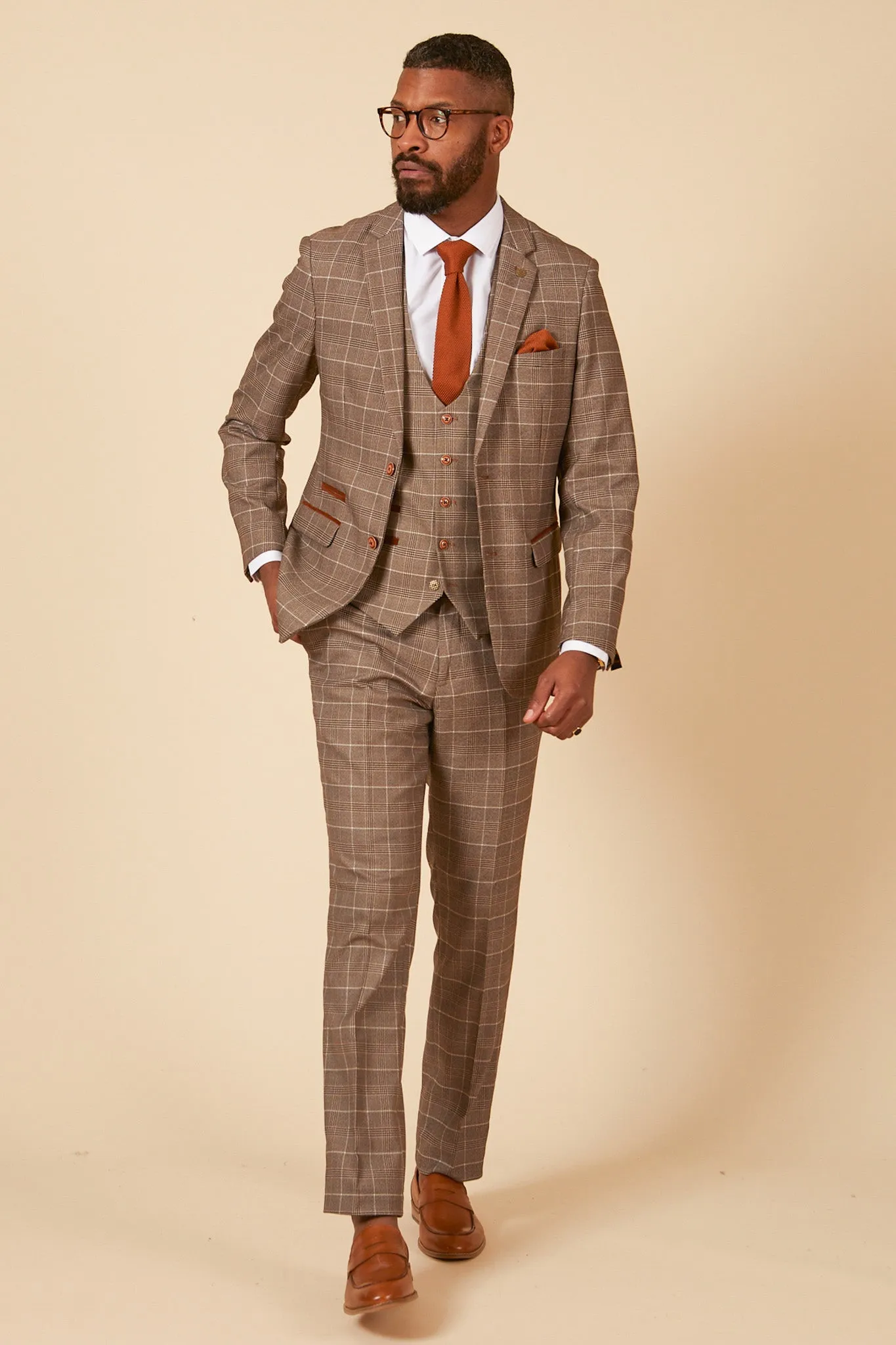 RAY - Tan Check Three Piece Suit