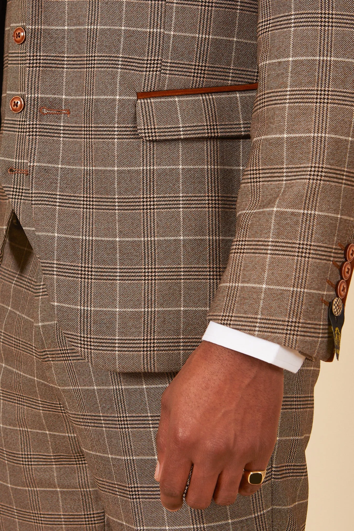 RAY - Tan Check Three Piece Suit