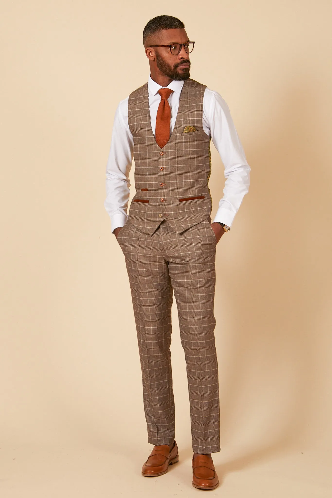 RAY - Tan Check Three Piece Suit