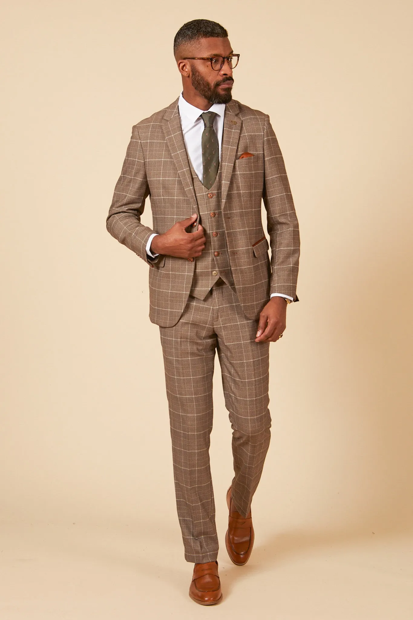 RAY - Tan Check Three Piece Suit