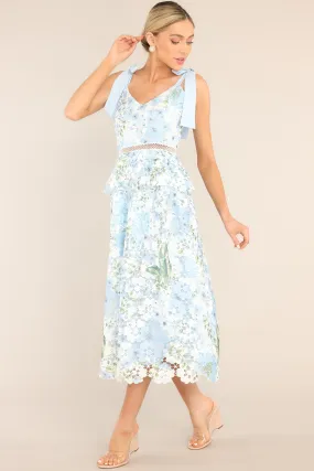 Remembering Spring Light Blue Lace Floral Midi Dress