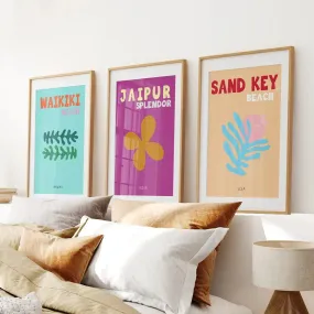 Set of 3 Trendy Y2k Style Posters. Summer Travel Theme