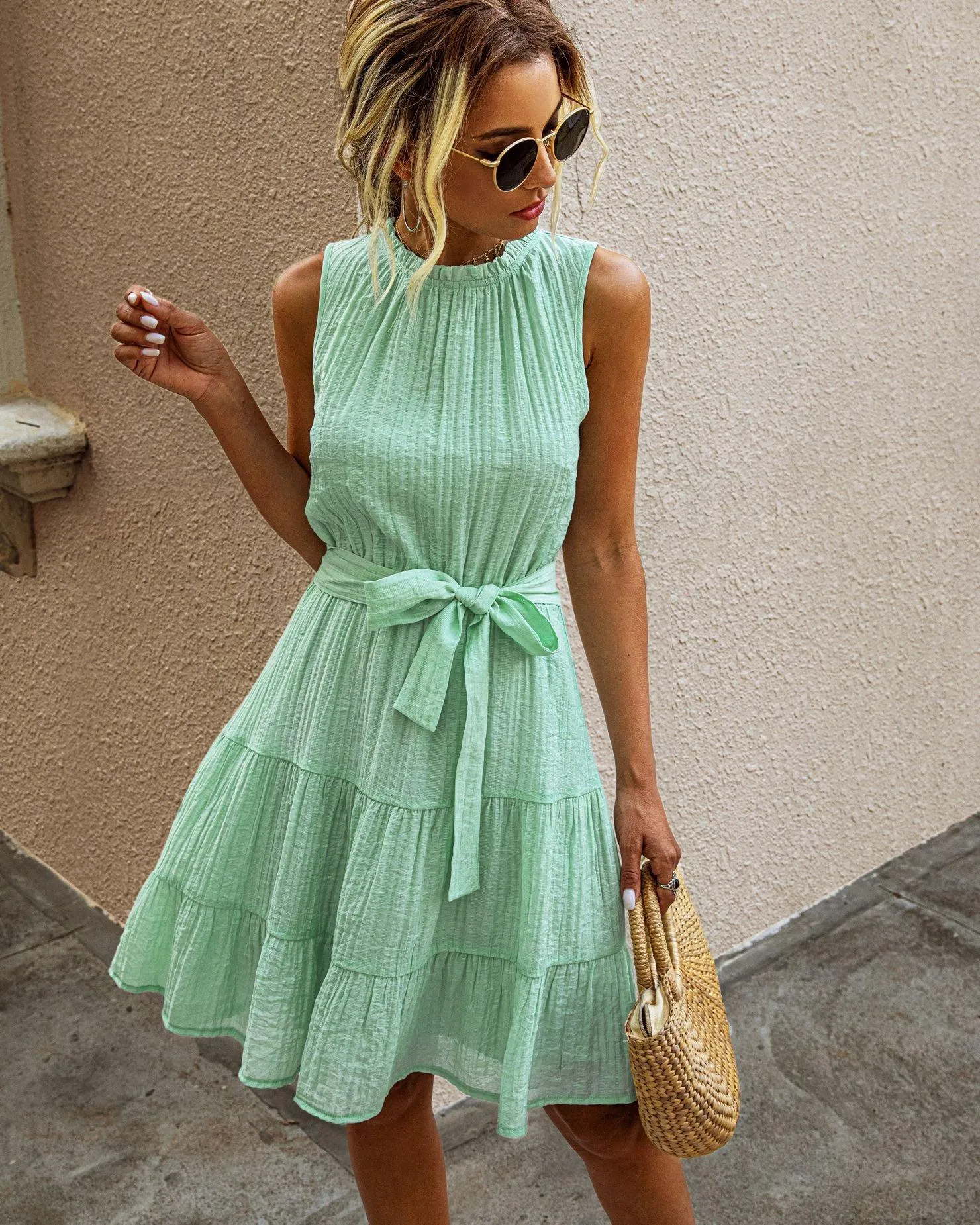 Summer Women Mini Sweet Pleated A-Line Dress