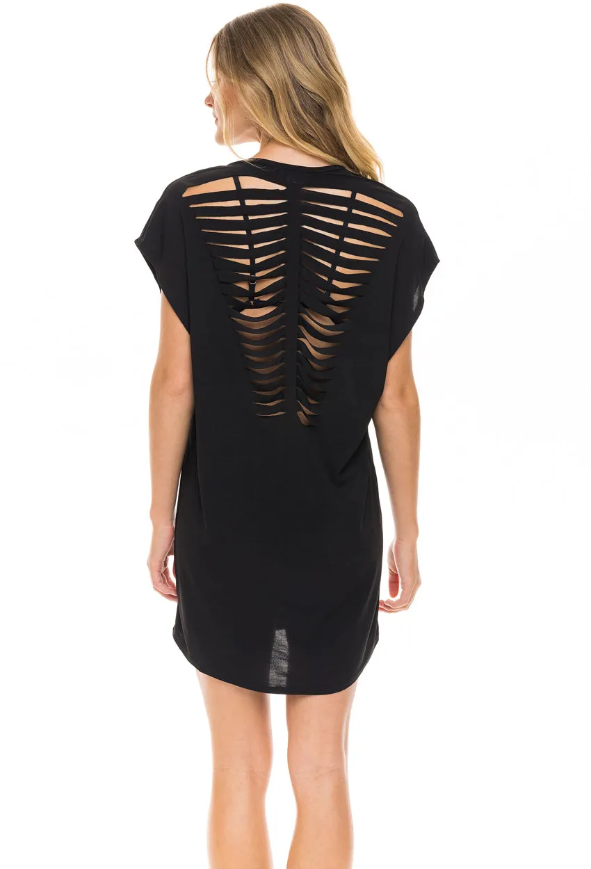 V-NECK TUNIC WITH BACK SLASHES - CUT OUT