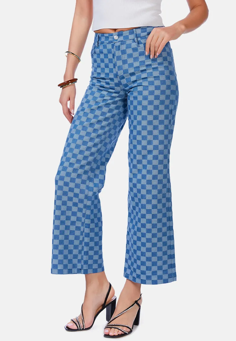 Watercolor Checks Patterned Denim Pants By Ruw