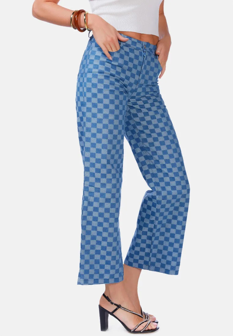 Watercolor Checks Patterned Denim Pants By Ruw