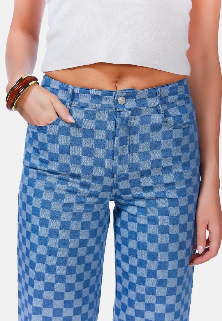 Watercolor Checks Patterned Denim Pants By Ruw