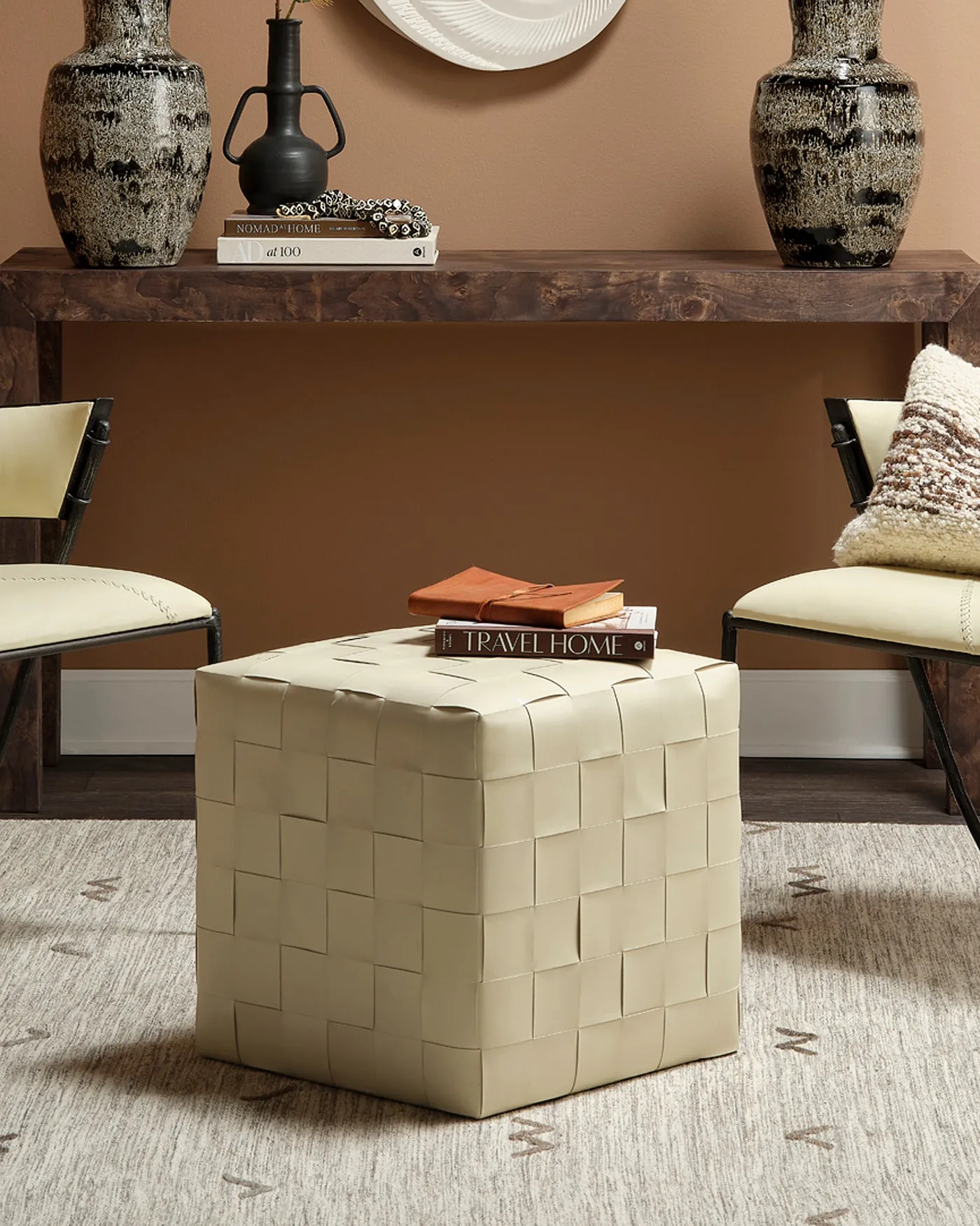 Woven Leather Ottoman